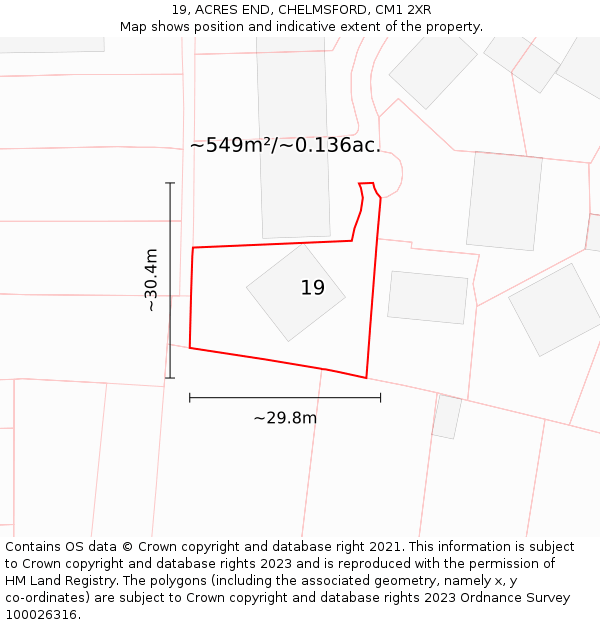19, ACRES END, CHELMSFORD, CM1 2XR: Plot and title map