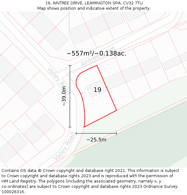 19, AINTREE DRIVE, LEAMINGTON SPA, CV32 7TU: Plot and title map