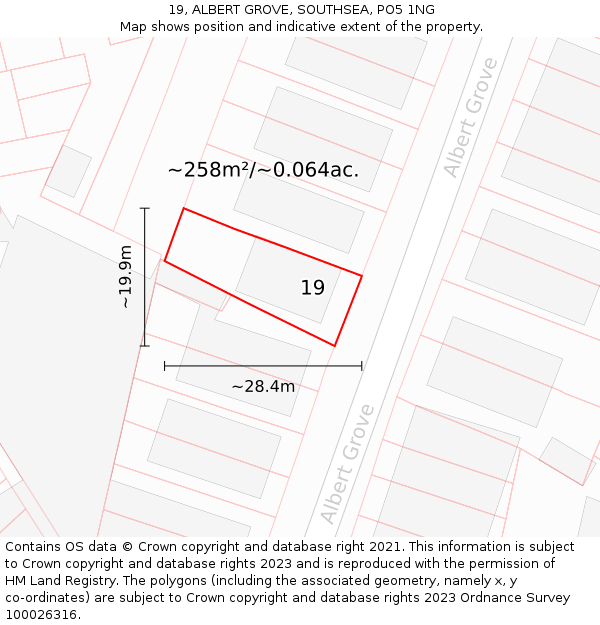 19, ALBERT GROVE, SOUTHSEA, PO5 1NG: Plot and title map