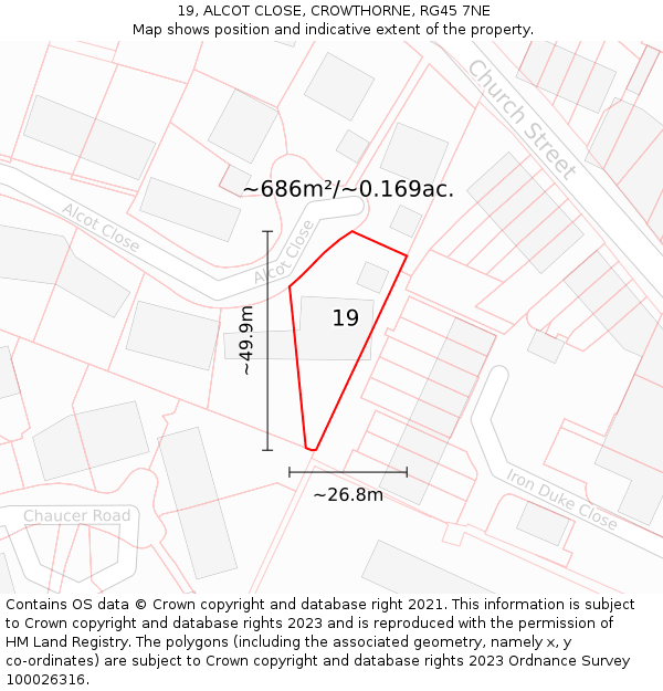 19, ALCOT CLOSE, CROWTHORNE, RG45 7NE: Plot and title map