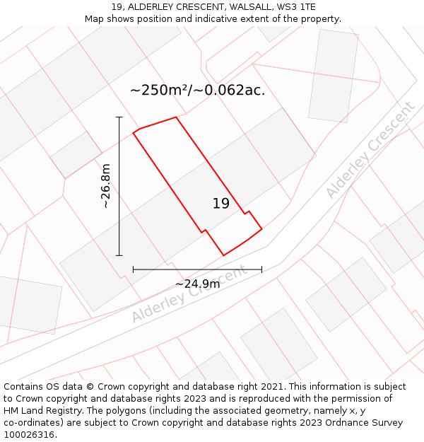 19, ALDERLEY CRESCENT, WALSALL, WS3 1TE: Plot and title map