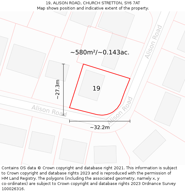 19, ALISON ROAD, CHURCH STRETTON, SY6 7AT: Plot and title map