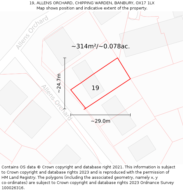 19, ALLENS ORCHARD, CHIPPING WARDEN, BANBURY, OX17 1LX: Plot and title map