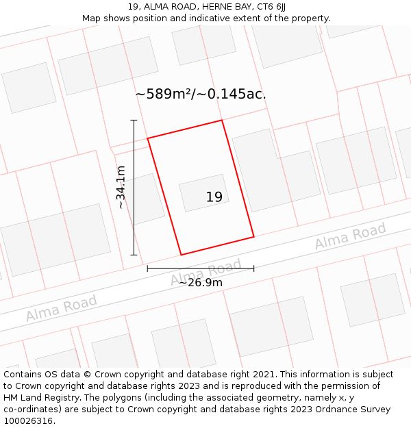 19, ALMA ROAD, HERNE BAY, CT6 6JJ: Plot and title map