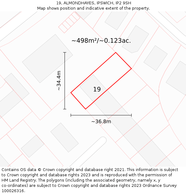 19, ALMONDHAYES, IPSWICH, IP2 9SH: Plot and title map