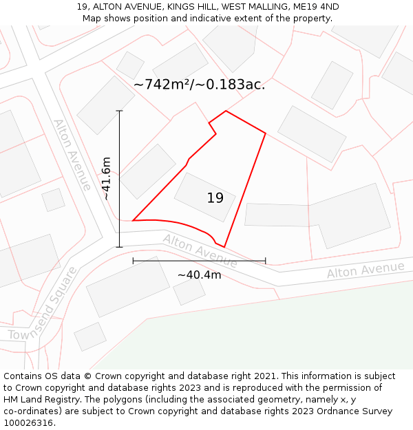 19, ALTON AVENUE, KINGS HILL, WEST MALLING, ME19 4ND: Plot and title map