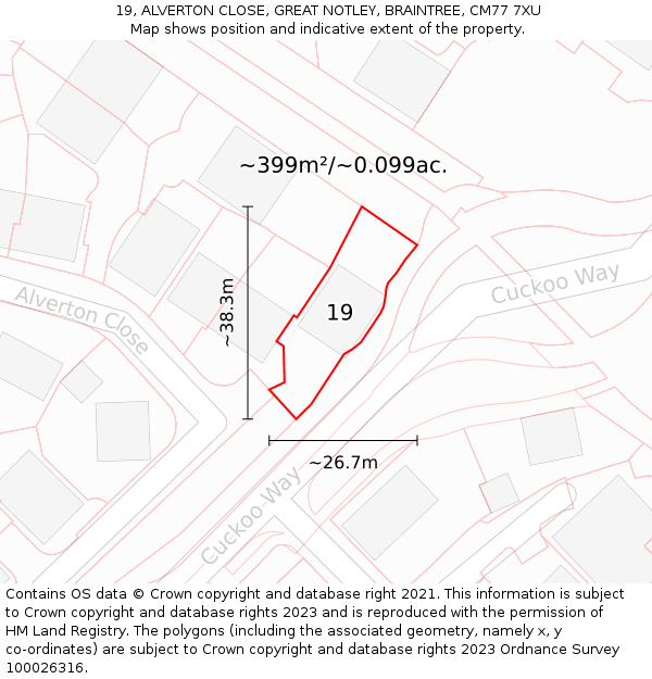 19, ALVERTON CLOSE, GREAT NOTLEY, BRAINTREE, CM77 7XU: Plot and title map