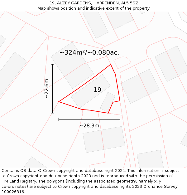 19, ALZEY GARDENS, HARPENDEN, AL5 5SZ: Plot and title map