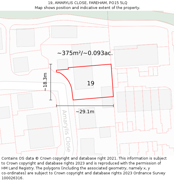 19, AMARYLIS CLOSE, FAREHAM, PO15 5LQ: Plot and title map