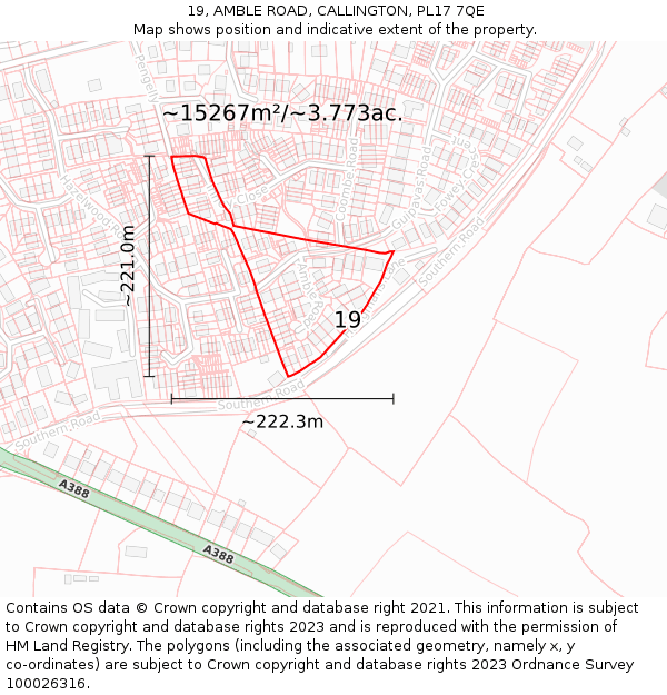 19, AMBLE ROAD, CALLINGTON, PL17 7QE: Plot and title map