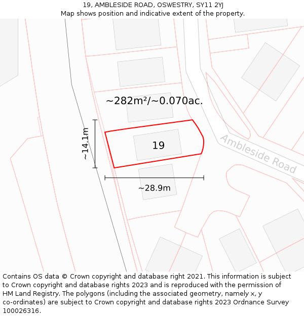 19, AMBLESIDE ROAD, OSWESTRY, SY11 2YJ: Plot and title map