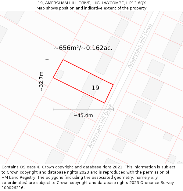 19, AMERSHAM HILL DRIVE, HIGH WYCOMBE, HP13 6QX: Plot and title map