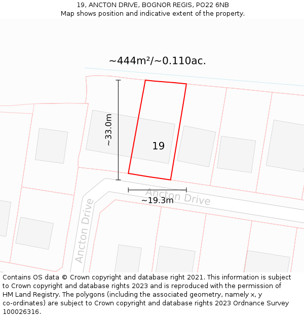 19, ANCTON DRIVE, BOGNOR REGIS, PO22 6NB: Plot and title map