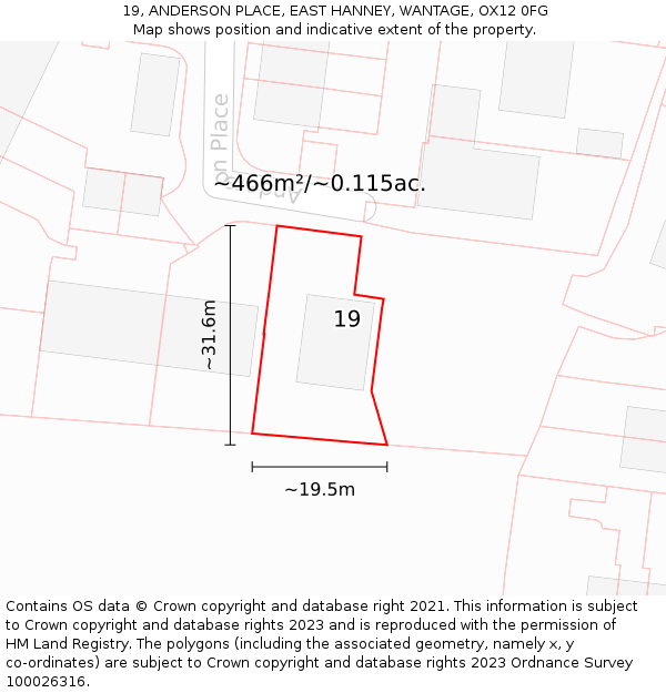 19, ANDERSON PLACE, EAST HANNEY, WANTAGE, OX12 0FG: Plot and title map