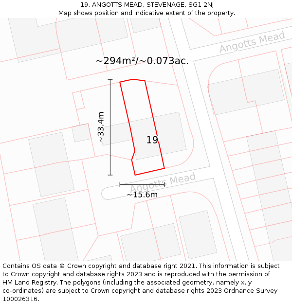 19, ANGOTTS MEAD, STEVENAGE, SG1 2NJ: Plot and title map