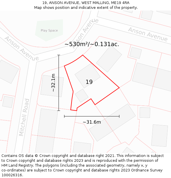 19, ANSON AVENUE, WEST MALLING, ME19 4RA: Plot and title map