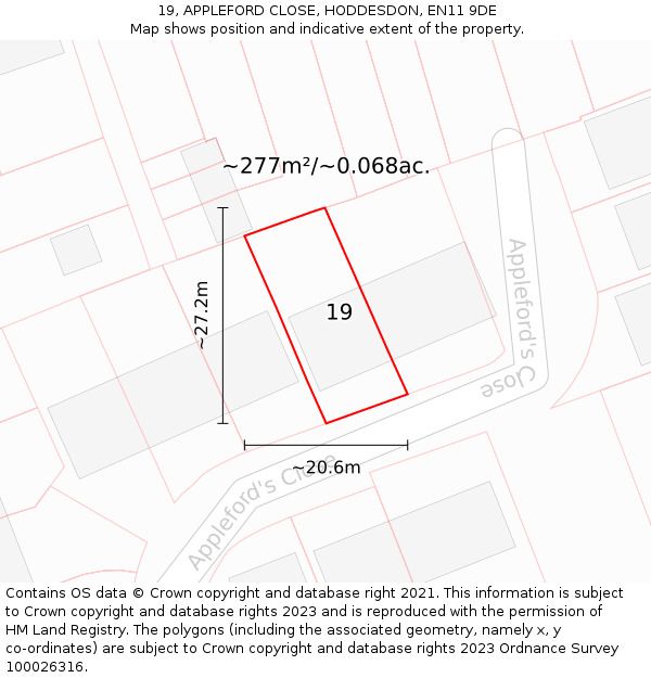 19, APPLEFORD CLOSE, HODDESDON, EN11 9DE: Plot and title map