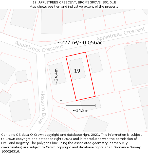 19, APPLETREES CRESCENT, BROMSGROVE, B61 0UB: Plot and title map