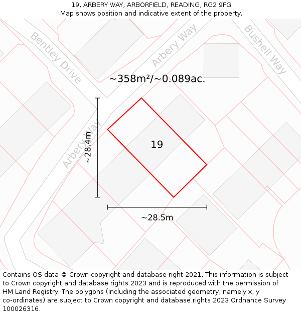 19, ARBERY WAY, ARBORFIELD, READING, RG2 9FG: Plot and title map