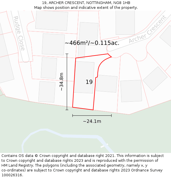 19, ARCHER CRESCENT, NOTTINGHAM, NG8 1HB: Plot and title map