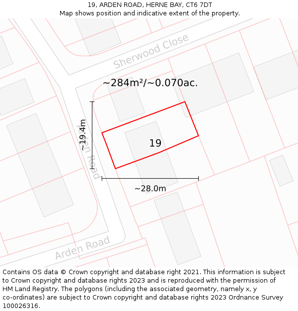 19, ARDEN ROAD, HERNE BAY, CT6 7DT: Plot and title map