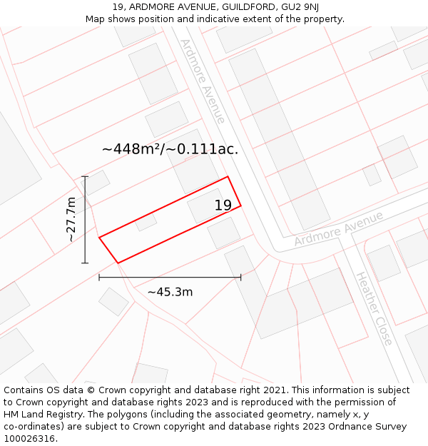 19, ARDMORE AVENUE, GUILDFORD, GU2 9NJ: Plot and title map