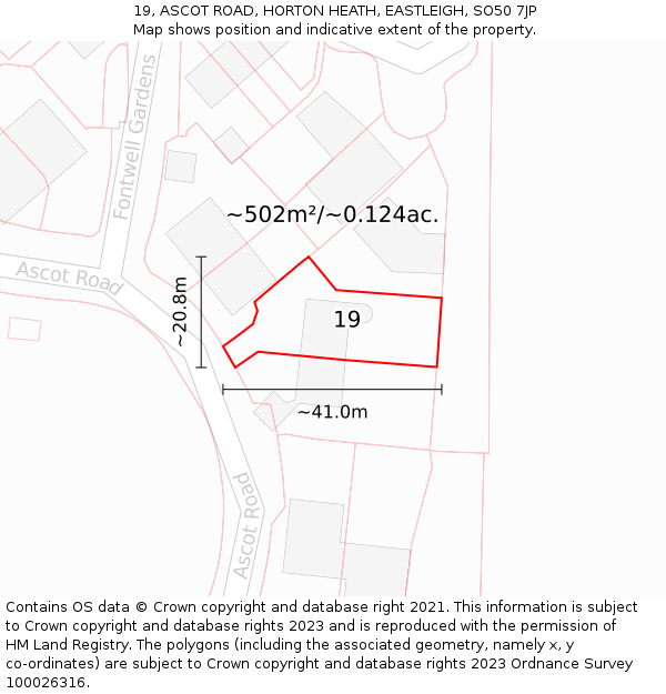 19, ASCOT ROAD, HORTON HEATH, EASTLEIGH, SO50 7JP: Plot and title map