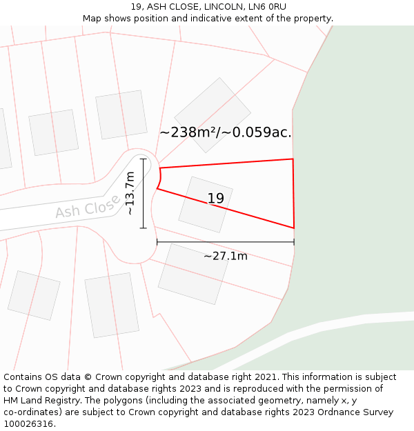 19, ASH CLOSE, LINCOLN, LN6 0RU: Plot and title map