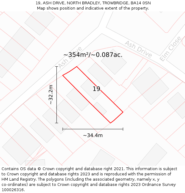 19, ASH DRIVE, NORTH BRADLEY, TROWBRIDGE, BA14 0SN: Plot and title map