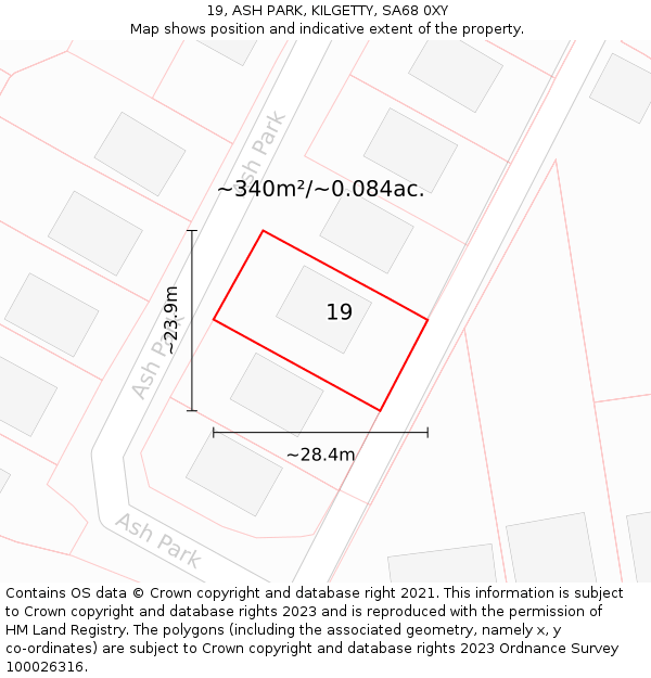 19, ASH PARK, KILGETTY, SA68 0XY: Plot and title map