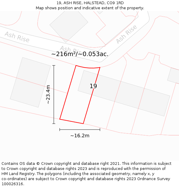 19, ASH RISE, HALSTEAD, CO9 1RD: Plot and title map