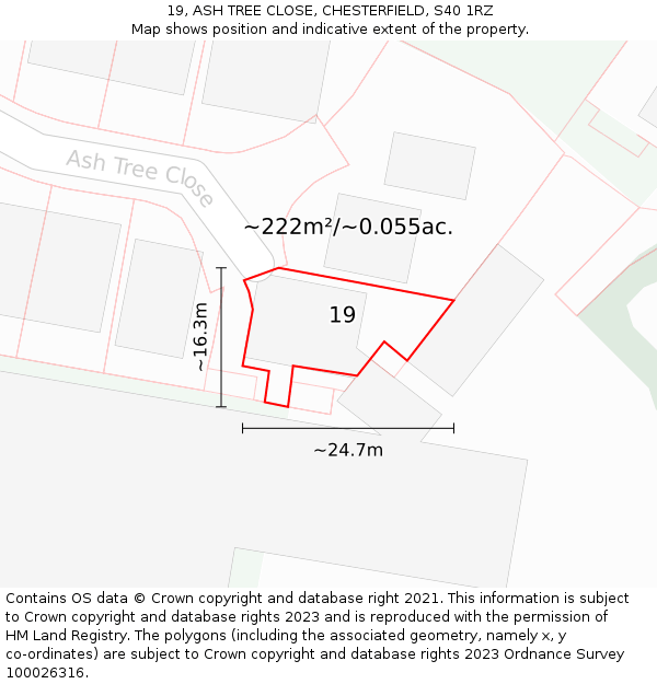 19, ASH TREE CLOSE, CHESTERFIELD, S40 1RZ: Plot and title map