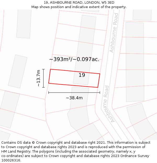 19, ASHBOURNE ROAD, LONDON, W5 3ED: Plot and title map