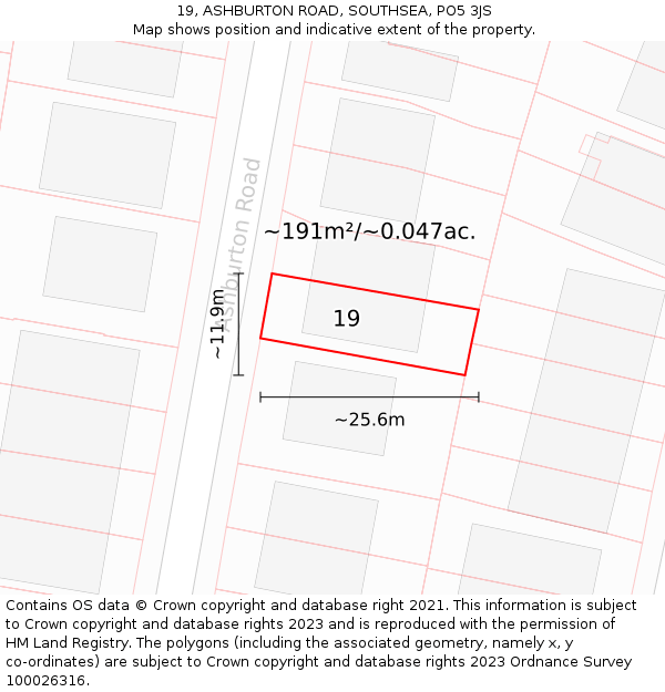 19, ASHBURTON ROAD, SOUTHSEA, PO5 3JS: Plot and title map