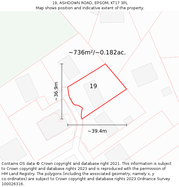 19, ASHDOWN ROAD, EPSOM, KT17 3PL: Plot and title map