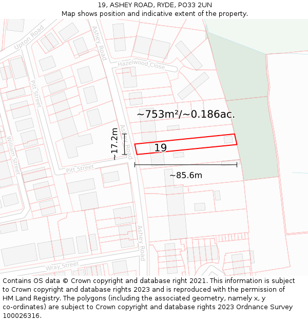 19, ASHEY ROAD, RYDE, PO33 2UN: Plot and title map