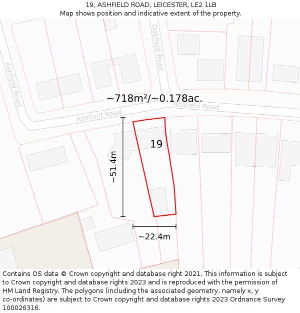 19, ASHFIELD ROAD, LEICESTER, LE2 1LB: Plot and title map