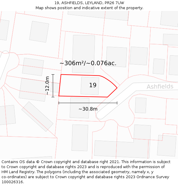 19, ASHFIELDS, LEYLAND, PR26 7UW: Plot and title map