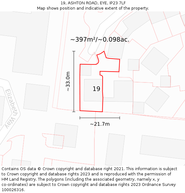 19, ASHTON ROAD, EYE, IP23 7LF: Plot and title map