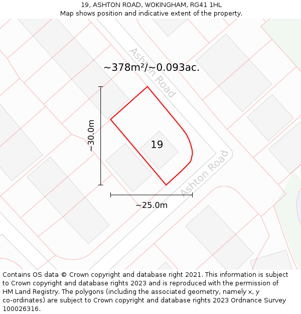 19, ASHTON ROAD, WOKINGHAM, RG41 1HL: Plot and title map