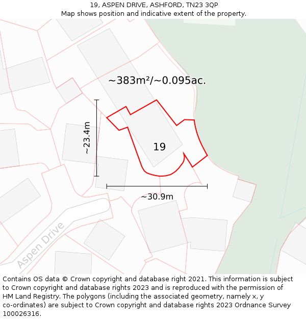 19, ASPEN DRIVE, ASHFORD, TN23 3QP: Plot and title map