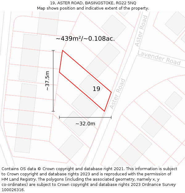19, ASTER ROAD, BASINGSTOKE, RG22 5NQ: Plot and title map