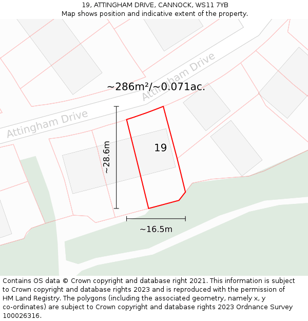 19, ATTINGHAM DRIVE, CANNOCK, WS11 7YB: Plot and title map