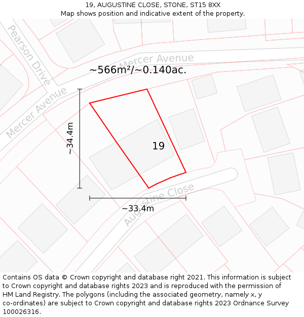 19, AUGUSTINE CLOSE, STONE, ST15 8XX: Plot and title map
