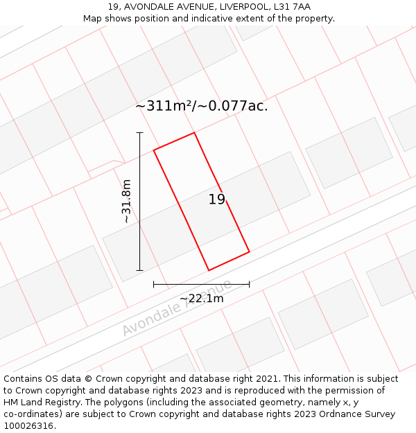 19, AVONDALE AVENUE, LIVERPOOL, L31 7AA: Plot and title map