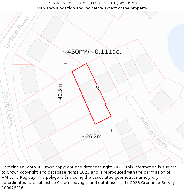 19, AVONDALE ROAD, BRIDGNORTH, WV16 5DJ: Plot and title map