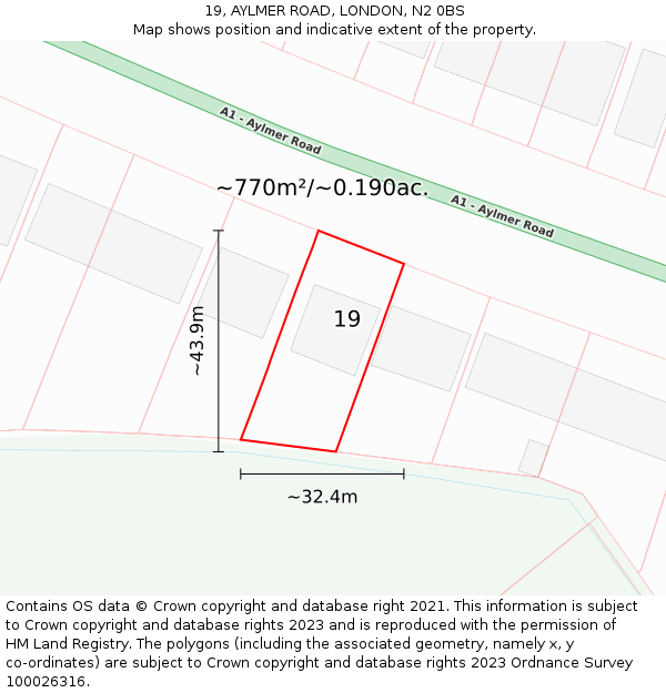 19, AYLMER ROAD, LONDON, N2 0BS: Plot and title map