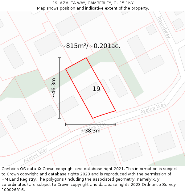 19, AZALEA WAY, CAMBERLEY, GU15 1NY: Plot and title map