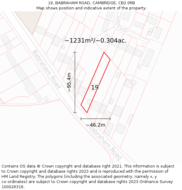 19, BABRAHAM ROAD, CAMBRIDGE, CB2 0RB: Plot and title map