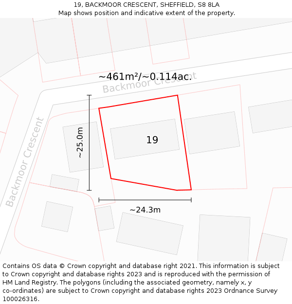 19, BACKMOOR CRESCENT, SHEFFIELD, S8 8LA: Plot and title map